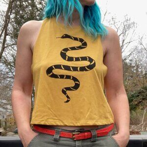 Nic and the Newfie Yellow Gold Snake Crop Top Festival Racerback Tank Top Medium